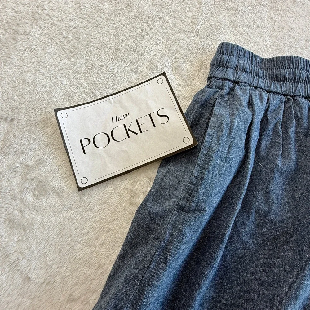 Alternative Apparel Chambray Mini Skirt Womens L Blue Cottagecore Boho‎ Pockets